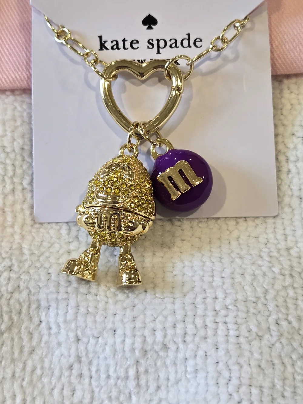 M&M x kate spade Gold Heart Necklace with Gold Peanut M&M Charm